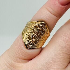 Boho Aztec Gold Tone Metal Shield Ring NEW
